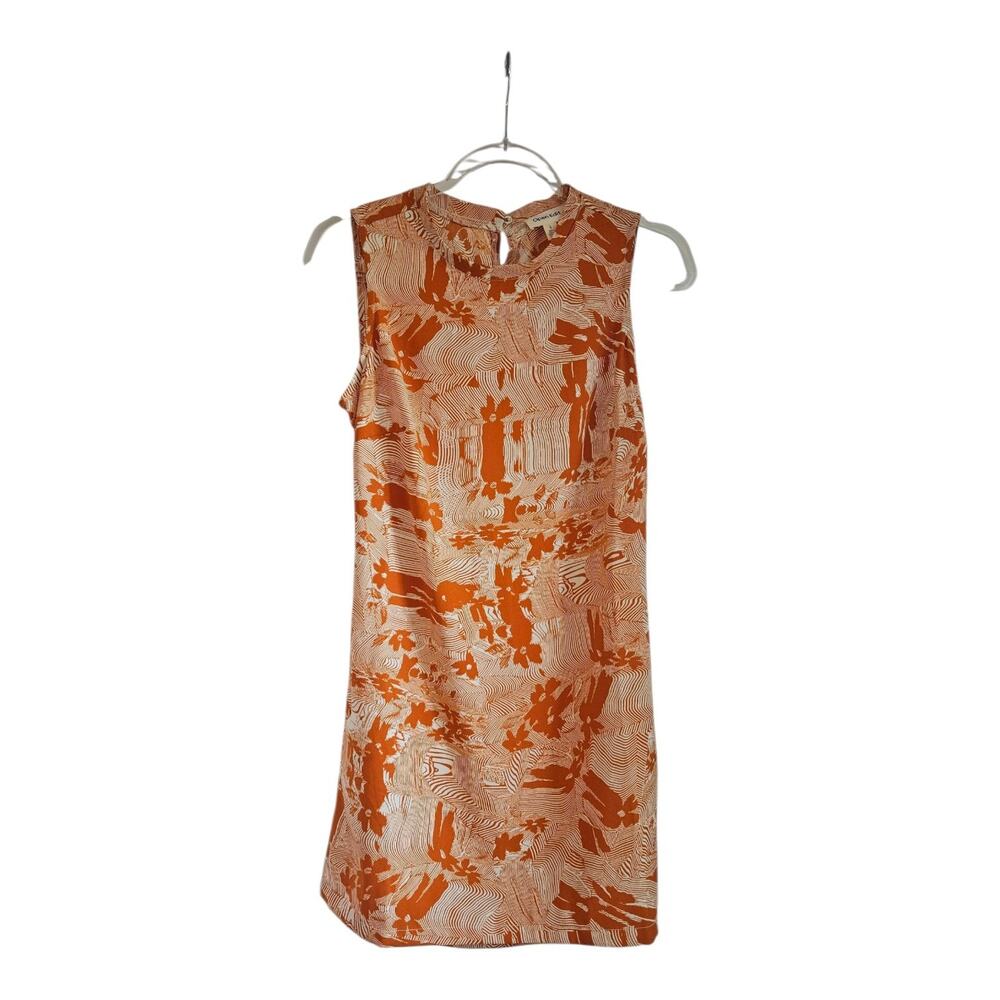 Open Edit NWT Dress Size Sm Ivory Daisy Distort Cutout Sleeveless Pockets Orange